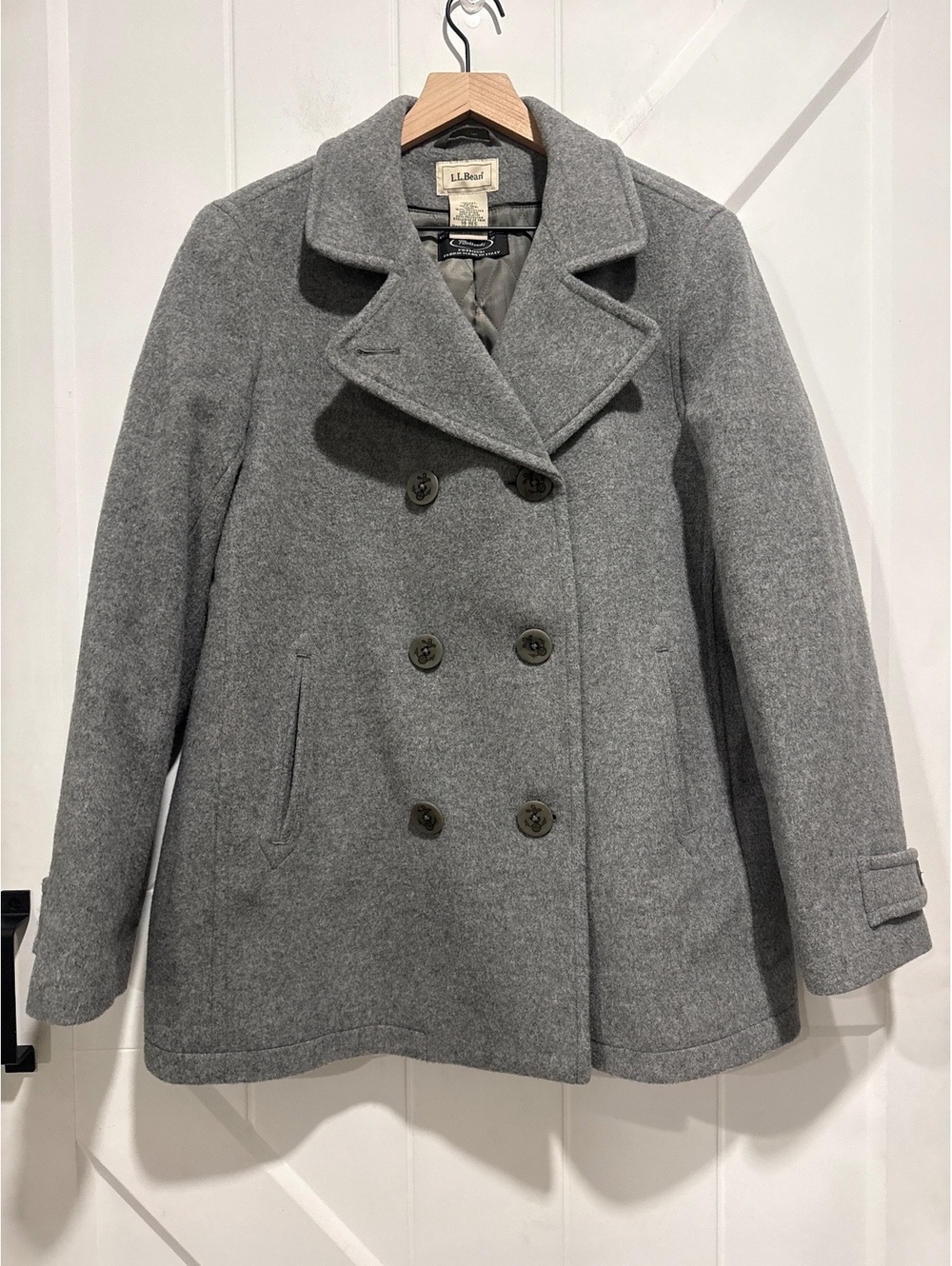 L.L.Bean Vintage Bellandi Wool Women's Gray Peacoat Jacket, Size 14
